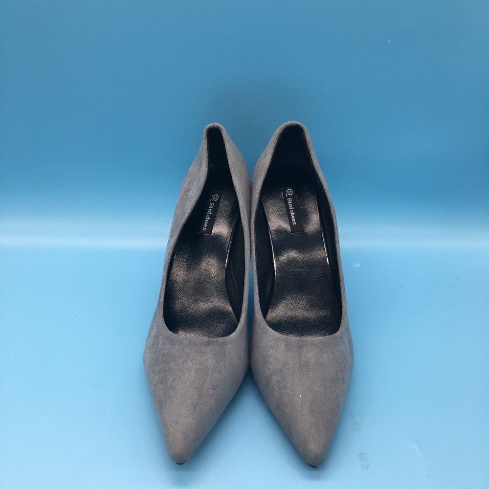 Grey Women Mid Heel Pumps Pointed Toe Dress Shoes